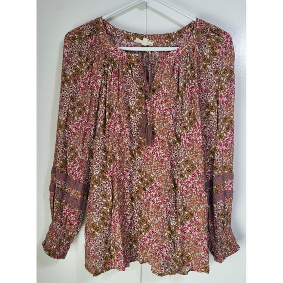 Jane and Delancey Tops - Jane + Delancey Women's M Floral Boho Lace Trim Blouse Peasant Tassel Festival